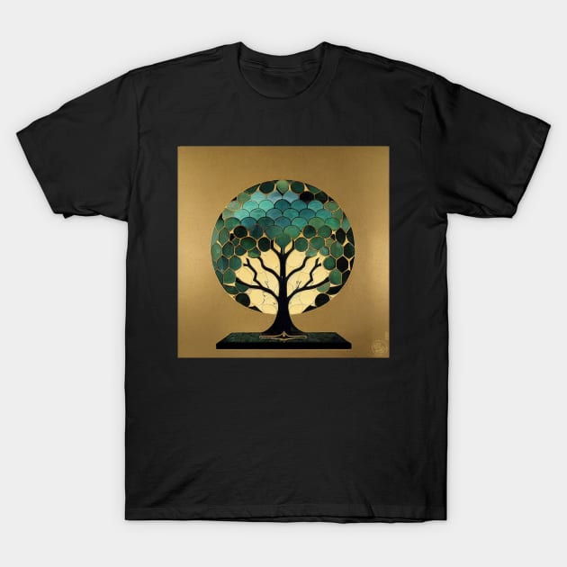 Jade Inlay Tree of Life with Gold Leaf Background T-Shirt by JediNeil